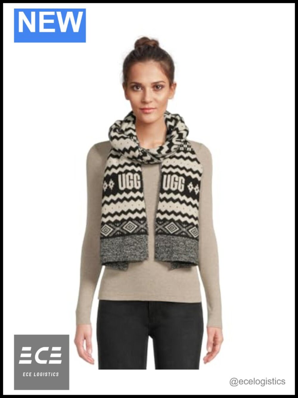 Fair Isle Wool Blend Cold Weather Scarf Ribbed Fringe Winter Accessory